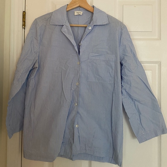 ARITZIA Wilfred free blue & white poplin shirt - Picture 1 of 2
